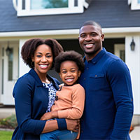 Young family in front of a house